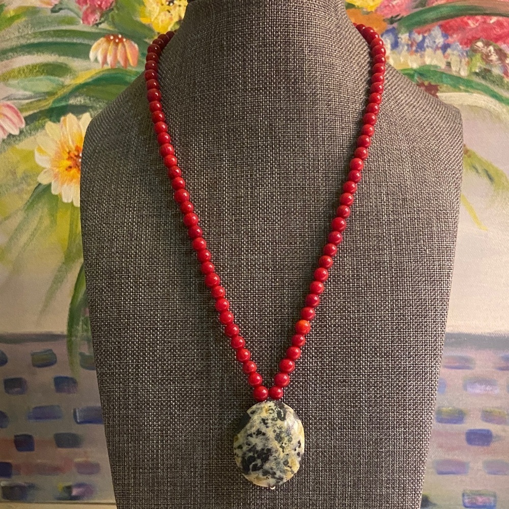 Red Coral/Yellow Turquoise Necklace - Picture 1 of 6